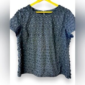 Talbots Women's black with black raised flowers blouse‎ size 12 EUC